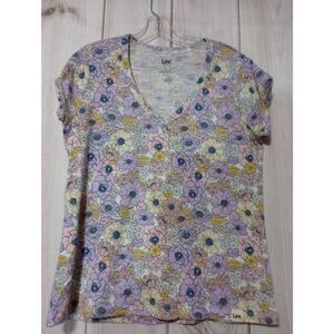 Lee Floral Print V Neck T‎ Shirt Top Ladies Womens Casual